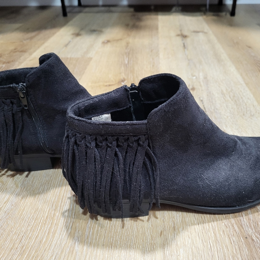 Sugar Black Fringe Ankle Booties